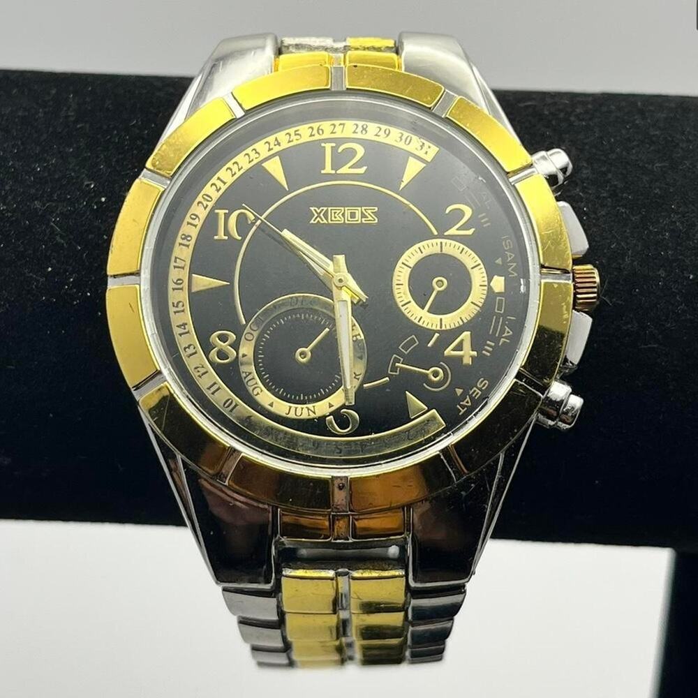 Gold silver mens watch